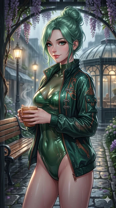 score_9, masterpiece, best quality, ultra-detailed, high-budget anime keyframe, vibrant anime aesthetic, Japanese woman. close-up cowboy shot from the waist and thighs up, the character dominates the composition, filling the frame with her large pres