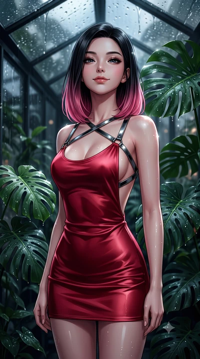 score_9, masterpiece, best quality, ultra-detailed, high-budget anime keyframe, editorial fashion photography, tasteful artistic composition, Korean woman. close-up cowboy shot from the waist and thighs up, the character dominates the composition, fi