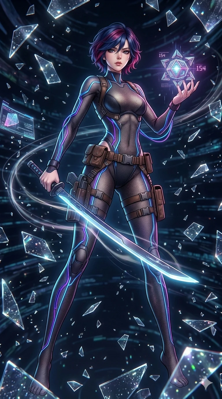 score_9, masterpiece, best quality, ultra-detailed, Set A: High-budget Anime Keyframe, Korean woman. Low angle cowboy shot filling the entire 9:16 frame with her statuesque presence. Adjusting a mask through a clockwork desert, while her shadow mimics the movements of a predator 145 and surrounded by shattered glass fragments. She has an absolutely perfect 8-heads proportion, an exceptionally tall and slender female figure with impossibly long slender legs and an ultra-slim waist. Sharp v-shaped jawline, high-bridge nose, intricate jewel-like eyes with depth, thick eyelashes, glossy lips with a natural sheen. Wearing Avant-garde paper-thin silk dress that floats like smoke, with metallic straps. Cinematic lighting, vibrant colors, dramatic shadows, 2k, ultra detail, master piece, 9:16 ratio