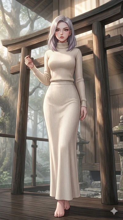 score_9, masterpiece, best quality, ultra-detailed, high-budget anime keyframe, editorial fashion photography, tasteful artistic composition, Caucasian woman, strictly human ears. low angle full-body shot from head to toe showing her feet, filling th