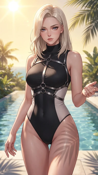 score_9, masterpiece, best quality, ultra-detailed, high-budget anime keyframe, editorial fashion photography, tasteful artistic composition, Caucasian woman. close-up cowboy shot from the waist and thighs up, the character dominates the composition,