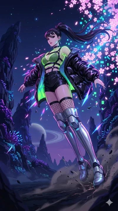 score_9, masterpiece, best quality, ultra-detailed, High-budget Anime Keyframe, vibrant colors, fluid line-art, expressive lighting, cinematic composition, Ufotable-style visual effects, top-tier animation quality, Japanese woman with delicate and el