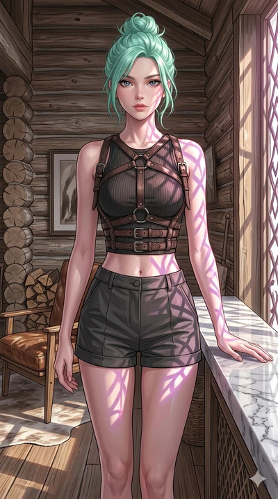 score_9, masterpiece, best quality, ultra-detailed, high-budget anime keyframe, editorial fashion photography, tasteful artistic composition, Japanese woman. cowboy shot from the thighs up, character and outfit filling the frame for maximum editorial