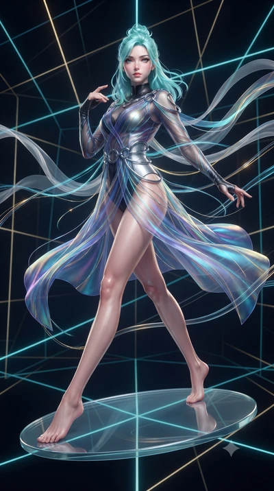 score_9, masterpiece, best quality, ultra-detailed, high-budget anime keyframe, editorial fashion photography, tasteful artistic composition, Japanese woman. low angle full-body shot from head to toe showing her feet, filling the entire 9:16 vertical