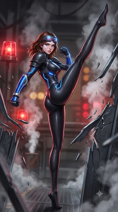 score_9, masterpiece, best quality, ultra-detailed, high-budget anime keyframe, semi-realistic 3D game render, editorial fashion photography, tasteful artistic composition, Korean woman. low angle full-body shot from head to toe showing her feet, fil