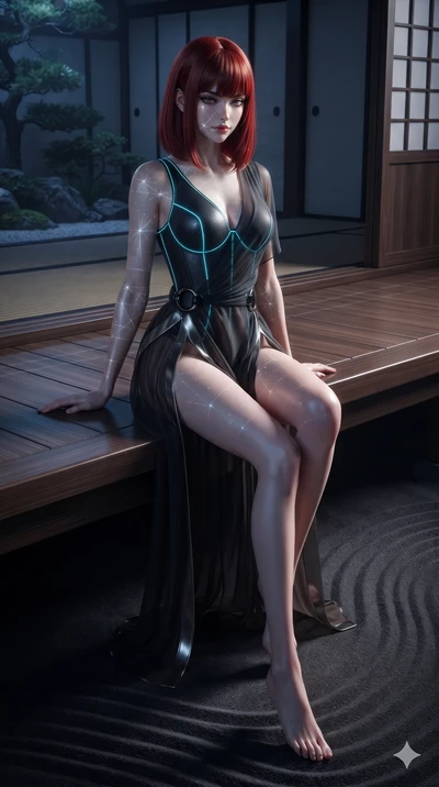 score_9, masterpiece, best quality, ultra-detailed, high-budget anime keyframe, editorial fashion photography, tasteful artistic composition, Caucasian woman. low angle full-body shot from head to toe showing her feet, filling the entire 9:16 vertica