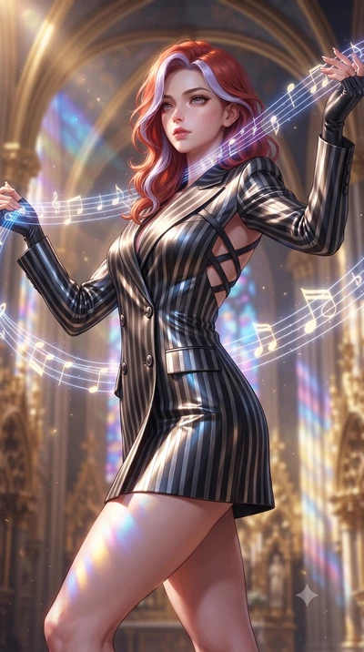 score_9, masterpiece, best quality, ultra-detailed, high-budget anime keyframe, editorial fashion photography, tasteful artistic composition, Caucasian woman. close-up cowboy shot from the waist and thighs up, the character dominates the composition,