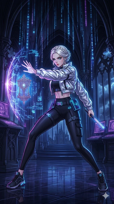 score_9, masterpiece, best quality, ultra-detailed, high-budget anime movie keyframe, cinematic anime lighting, intricate line art, Caucasian (strictly human ears) woman. Dynamic full-body shot stretching the vertical silhouette across the 9:16 frame