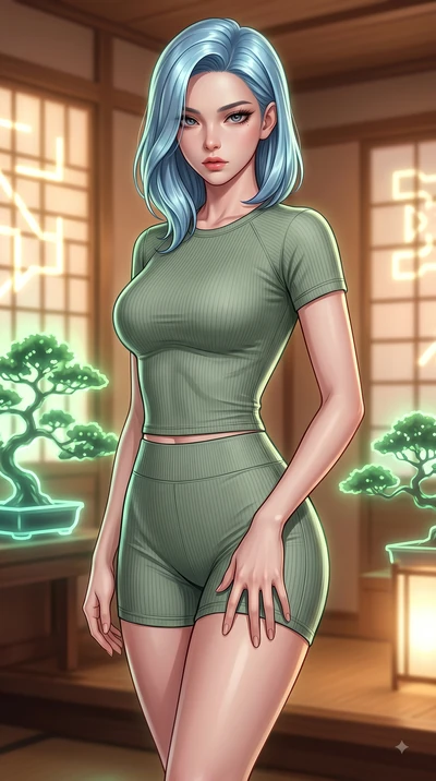 score_9, masterpiece, best quality, ultra-detailed, high-budget anime keyframe, editorial fashion photography, tasteful artistic composition, Korean woman woman. close-up cowboy shot from the waist and thighs up, the character dominates the compositi