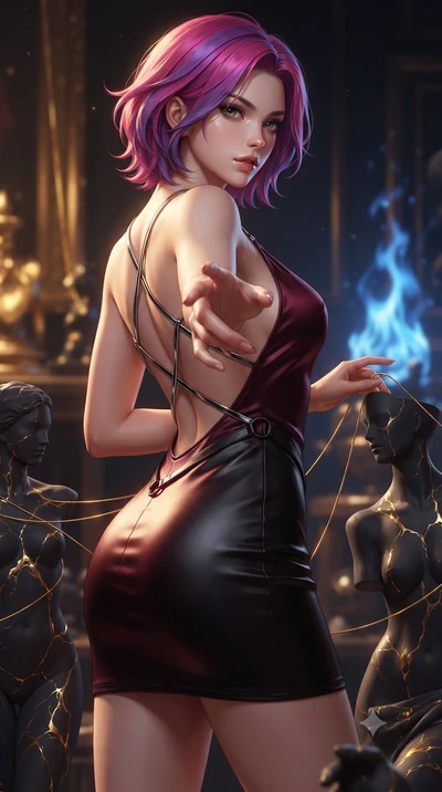 score_9, masterpiece, best quality, ultra-detailed, high-budget anime keyframe, editorial fashion photography, tasteful artistic composition, Caucasian woman. close-up cowboy shot from the waist and thighs up, the character dominates the composition,