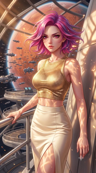 score_9, masterpiece, best quality, ultra-detailed, high-budget anime keyframe, editorial fashion photography, tasteful artistic composition, Caucasian woman, strictly human ears. close-up cowboy shot from the waist and thighs up, the character domin