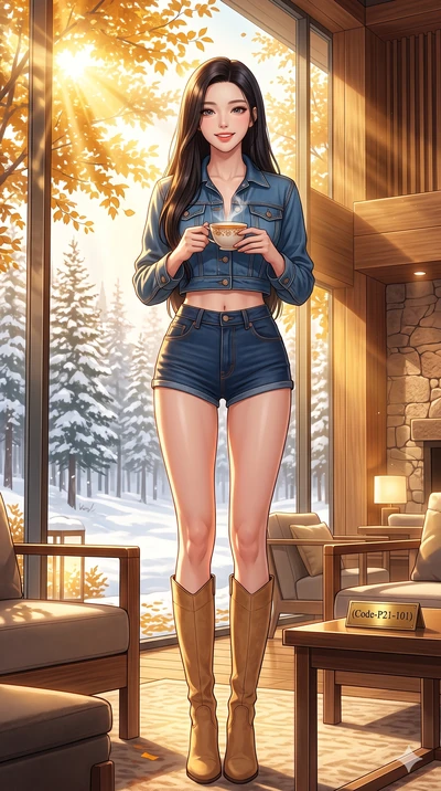score_9, masterpiece, best quality, ultra-detailed, high-budget anime keyframe, vibrant anime aesthetic, Korean woman. cowboy shot from the thighs up, character and outfit filling the frame for maximum presence. She is holding a cup of tea, smiling w