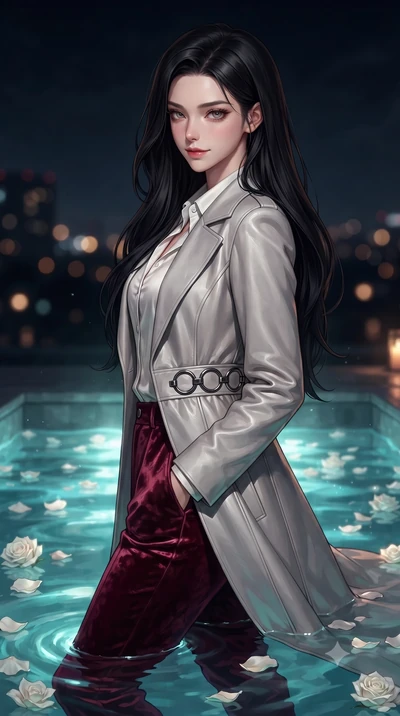 score_9, masterpiece, best quality, ultra-detailed, high-budget anime keyframe, editorial fashion photography, tasteful artistic composition, Korean woman. close-up cowboy shot from the waist and thighs up, the character dominates the composition, fi