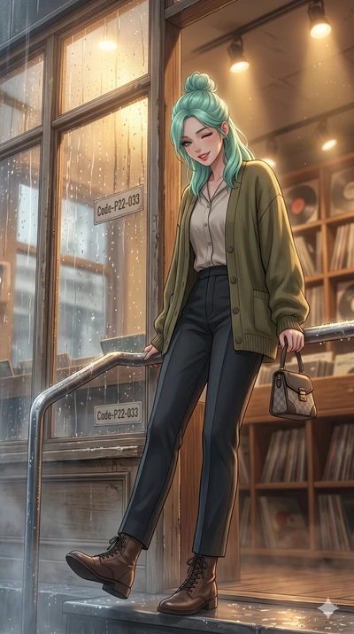 score_9, masterpiece, best quality, ultra-detailed, high-budget anime keyframe, vibrant anime aesthetic, Japanese woman. low angle full-body shot from head to toe showing her feet, filling the entire 9:16 vertical frame with her statuesque presence, 