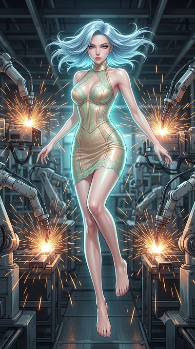 score_9, masterpiece, best quality, ultra-detailed, high-budget anime keyframe, editorial fashion photography, tasteful artistic composition, realistic cosplay photography, Korean woman. low angle full-body shot from head to toe showing her feet, fil