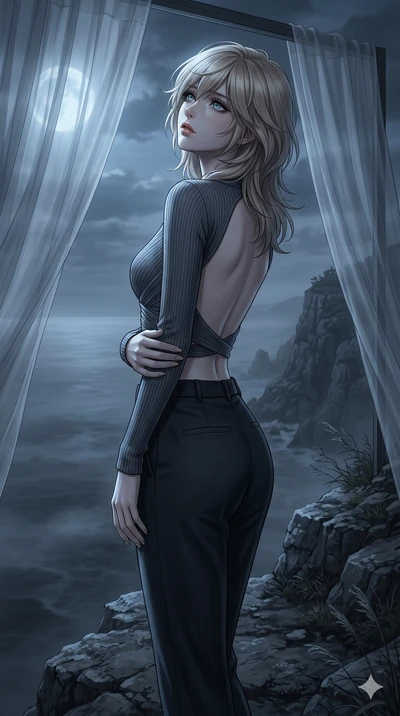 score_9, masterpiece, best quality, ultra-detailed, high-budget anime keyframe, editorial fashion photography, tasteful artistic composition, Japanese woman. cowboy shot from the thighs up, character and outfit filling the frame for maximum editorial