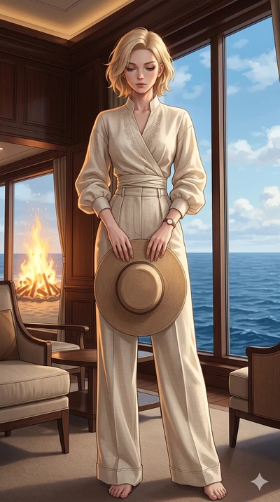 score_9, masterpiece, best quality, ultra-detailed, high-budget anime keyframe, editorial fashion photography, tasteful artistic composition, Caucasian woman, strictly human ears. low angle full-body shot from head to toe showing her feet, filling th