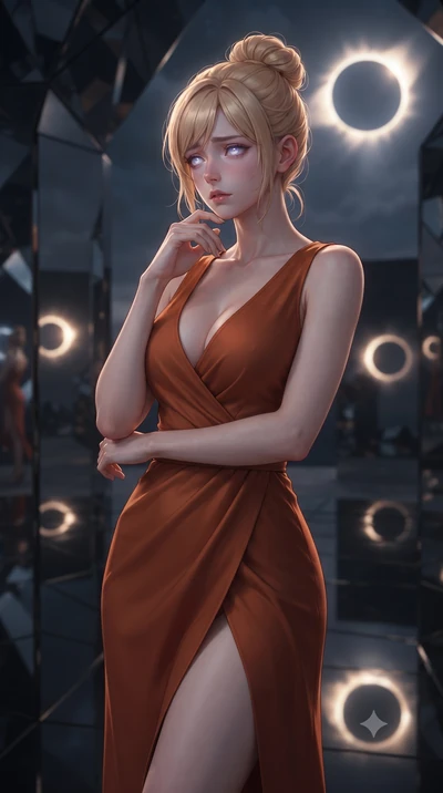 score_9, masterpiece, best quality, ultra-detailed, high-budget anime keyframe, editorial fashion photography, tasteful artistic composition, Caucasian woman, strictly human ears. close-up cowboy shot from the waist and thighs up, the character domin