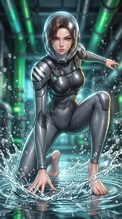score_9, masterpiece, best quality, ultra-detailed, high-budget anime keyframe, semi-realistic 3D game render, editorial fashion photography, tasteful artistic composition, Korean woman. low angle full-body shot from head to toe showing her feet, fil