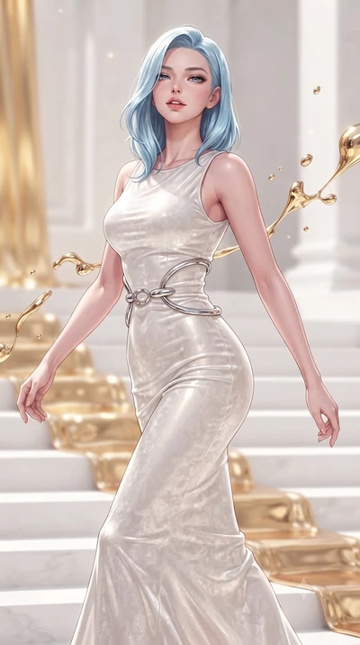 score_9, masterpiece, best quality, ultra-detailed, high-budget anime keyframe, editorial fashion photography, tasteful artistic composition, Korean woman. close-up cowboy shot from the waist and thighs up, the character dominates the composition, fi