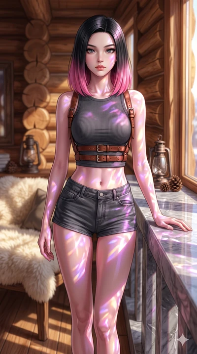 score_9, masterpiece, best quality, ultra-detailed, high-budget anime keyframe, editorial fashion photography, tasteful artistic composition, Korean woman. cowboy shot from the thighs up, character and outfit filling the frame for maximum editorial p