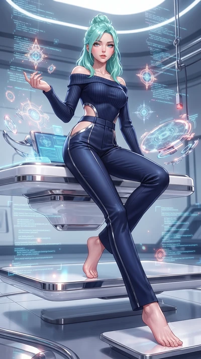 score_9, masterpiece, best quality, ultra-detailed, high-budget anime keyframe, editorial fashion photography, tasteful artistic composition, Japanese woman. low angle full-body shot from head to toe showing her feet, filling the entire 9:16 vertical