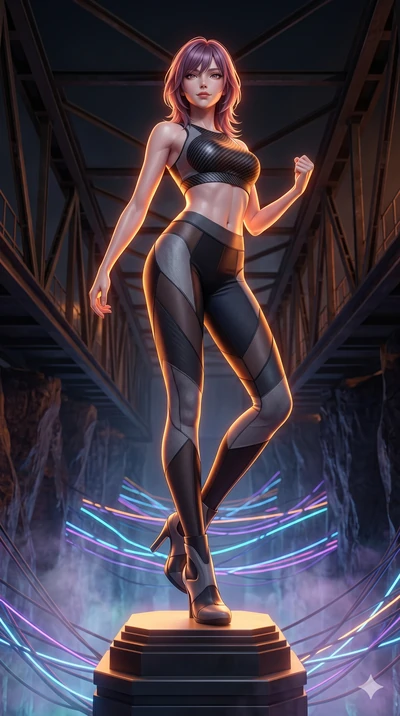 score_9, masterpiece, best quality, ultra-detailed, high-budget anime keyframe, editorial fashion photography, tasteful artistic composition, Japanese woman. low angle full-body shot from head to toe showing her feet, filling the entire 9:16 vertical