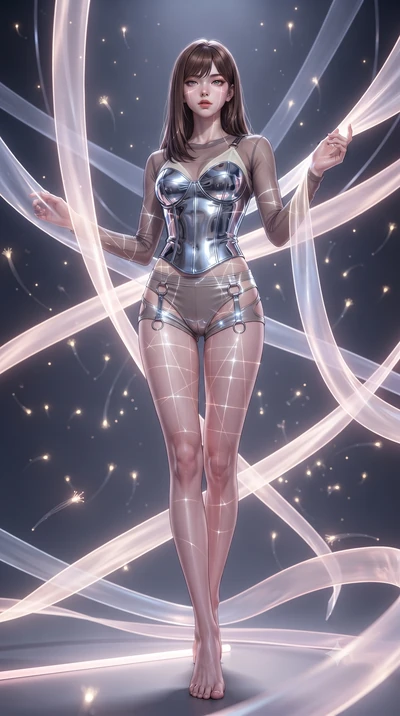 score_9, masterpiece, best quality, ultra-detailed, high-budget anime keyframe, editorial fashion photography, tasteful artistic composition, Korean woman. low angle full-body shot from head to toe showing her feet, filling the entire 9:16 vertical f