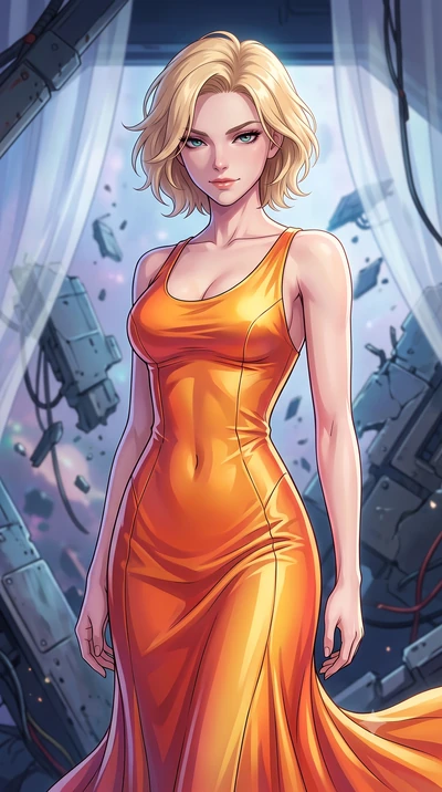 score_9, masterpiece, best quality, ultra-detailed, high-budget anime keyframe, clean line-art, cel-shading, Caucasian woman, strictly human ears. close-up cowboy shot from the waist and thighs up, the character dominates the composition, filling the