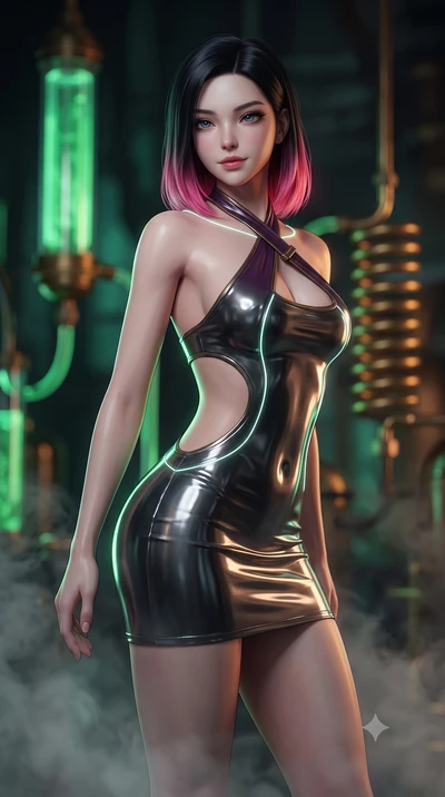 score_9, masterpiece, best quality, ultra-detailed, high-budget anime keyframe, semi-realistic 3D game render, editorial fashion photography, tasteful artistic composition, Korean woman. close-up cowboy shot from the waist and thighs up, the characte