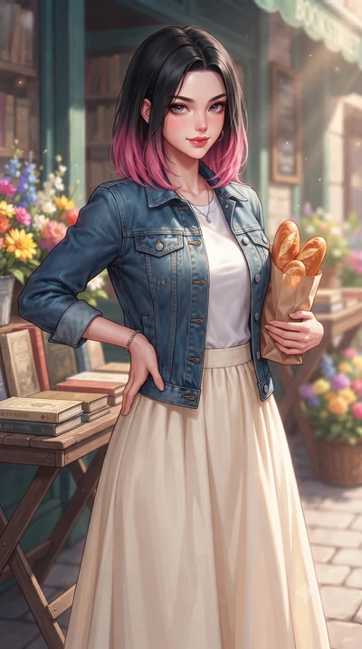score_9, masterpiece, best quality, ultra-detailed, high-budget anime keyframe, editorial fashion photography, tasteful artistic composition, Korean woman. close-up cowboy shot from the waist and thighs up, the character dominates the composition, fi