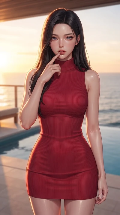 score_9, masterpiece, best quality, ultra-detailed, high-budget anime keyframe, editorial fashion photography, tasteful artistic composition, Korean woman woman. close-up cowboy shot from the waist and thighs up, the character dominates the compositi